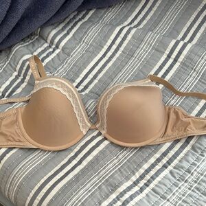 Beige Lace Trim Women's Bra